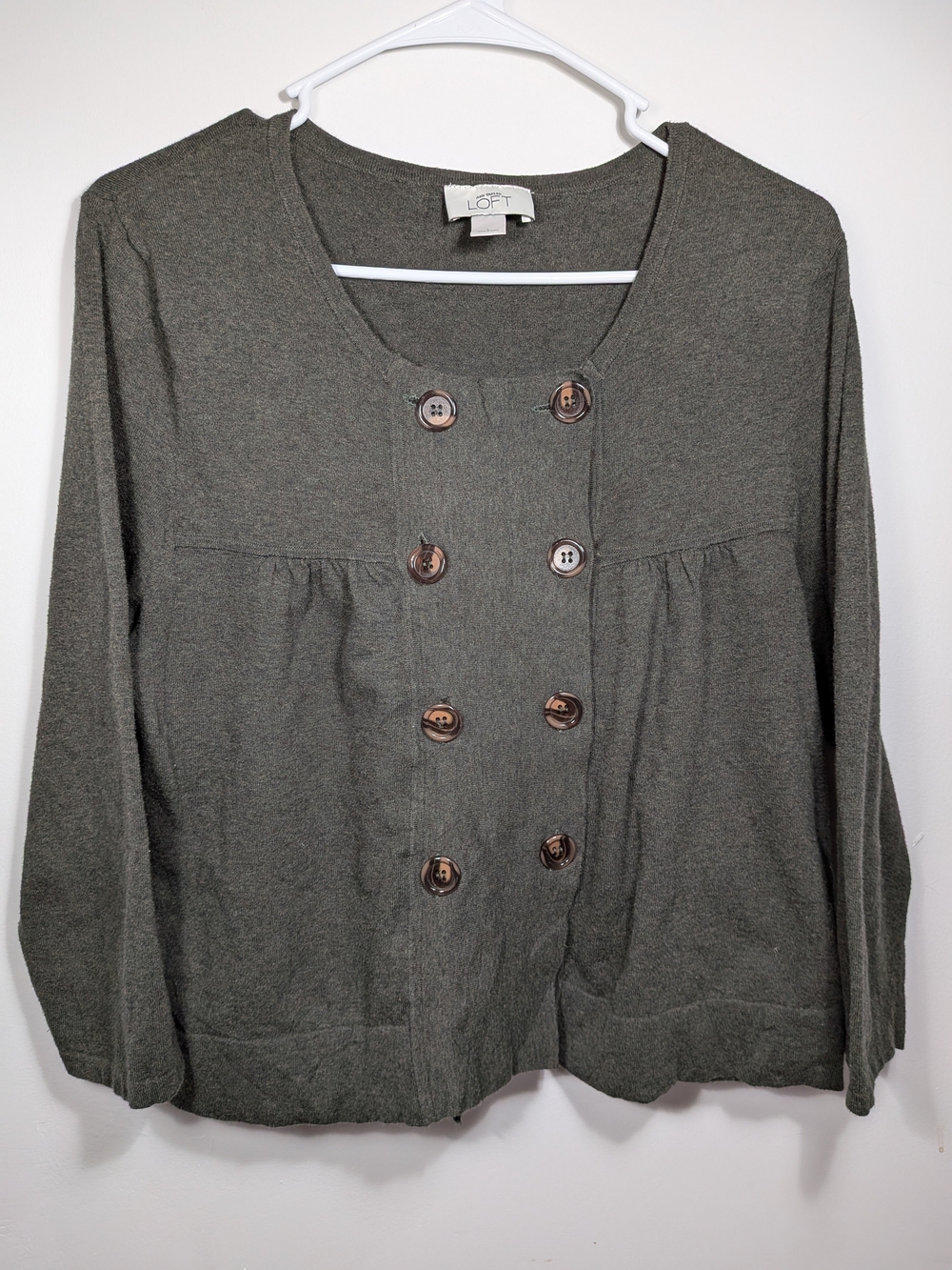 Ann Taylor LOFT Women's Olive Green Lightweight Double-Breasted Button Cardigan